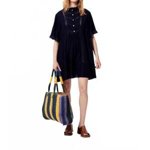 NEW FRNCH women's anny woven dress in blue marine